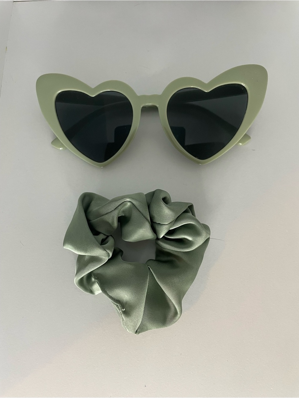Sage Green Heart Sunglasses and Scrunchie Set